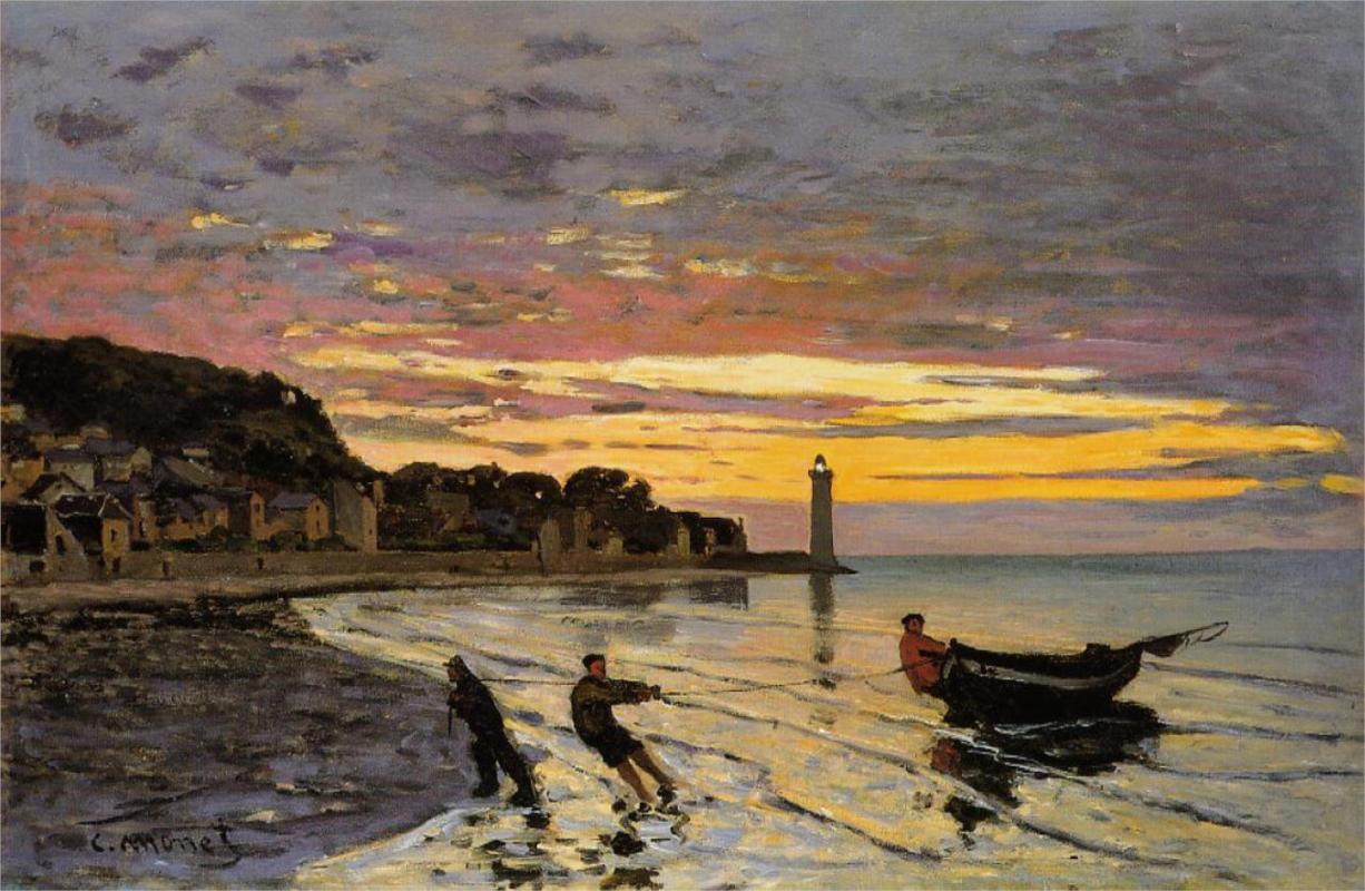 Hauling a Boat Ashore, Honfleur, 1864 - Claude Monet Paintings